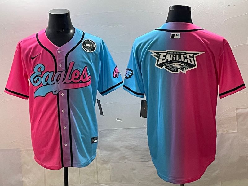 Men 2025 Philadelphia Eagles Blank Blue pink Nike Limited NFL Jersey style 030